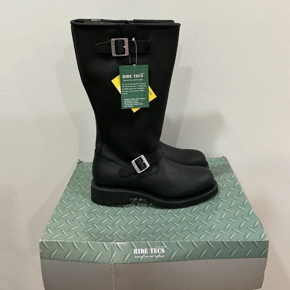 RIDE TECS 1443ZIPPER Men's NEW Knee-High Engineer Biker Boot Black US Size 12 M